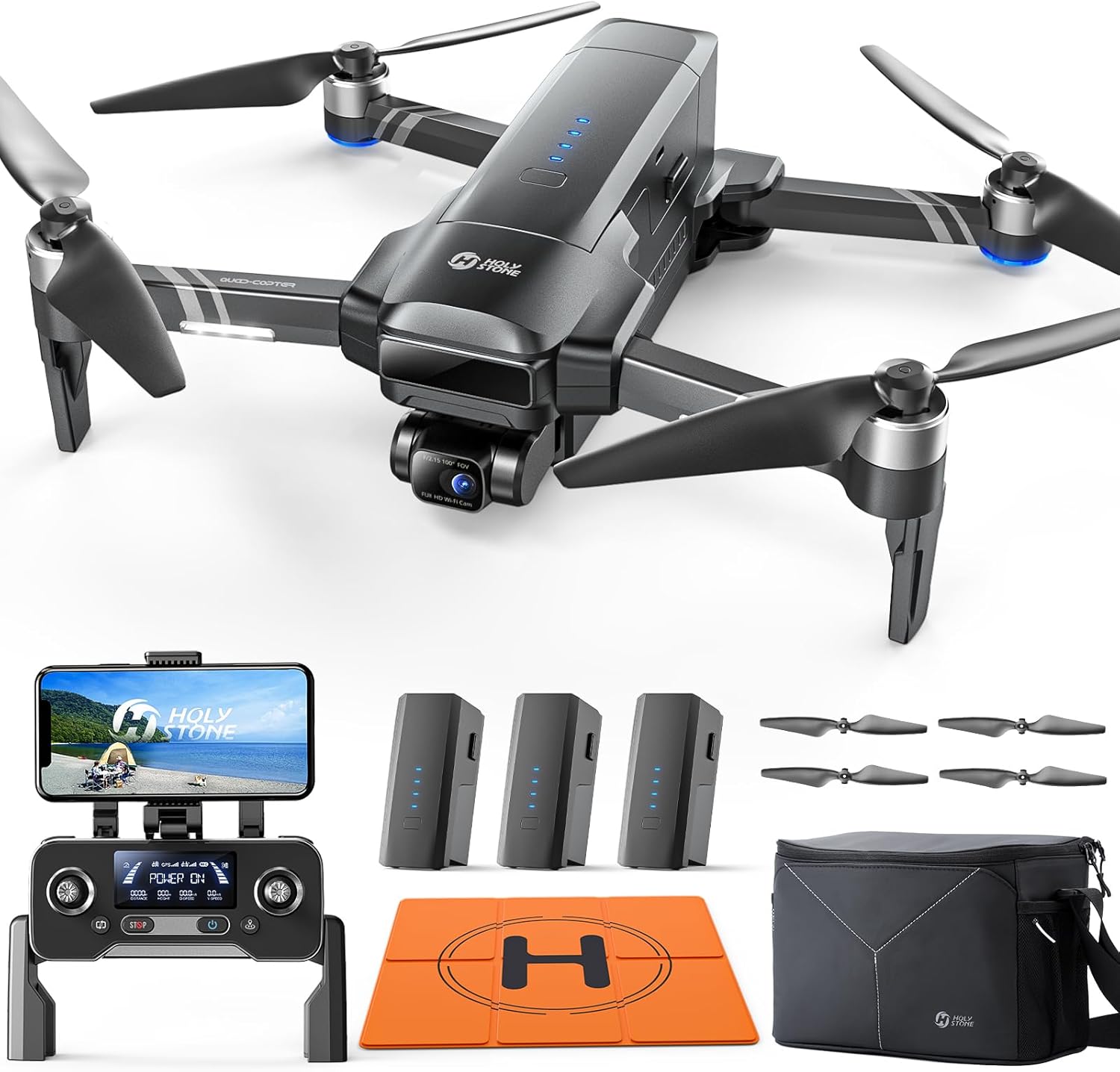 Holy Stone HS600 Drones with Camera for Adults 4K, FAA Remote ID Compliant, 2-Axis Gimbal & EIS Anti Shake, 3 Batteries 84-Min Flight Time, 10000 FT Range Transmission, 4K/30FPS, Drone Landing Pad