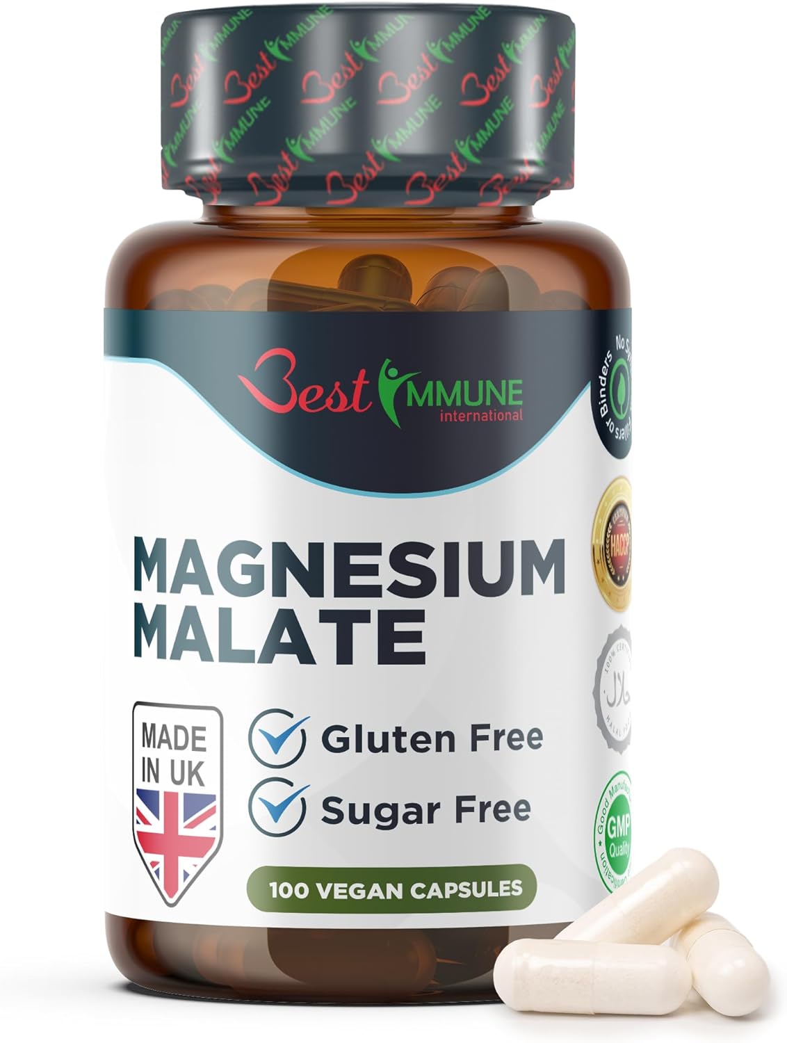 Best Immune, Magnesium Malate 500mg – High Strength Supplement for Absorption and Energy Support – 100 Vegan Capsules