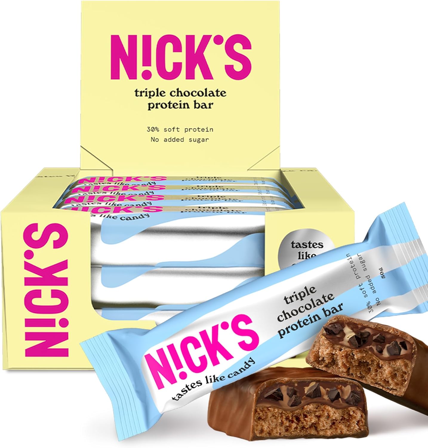 NICKS Keto Protein Bar Triple Chocolate, 15 g Protein, 209 Calories, Low Carb Snacks Without Added Sugar, Gluten Free (12 x 50 g)