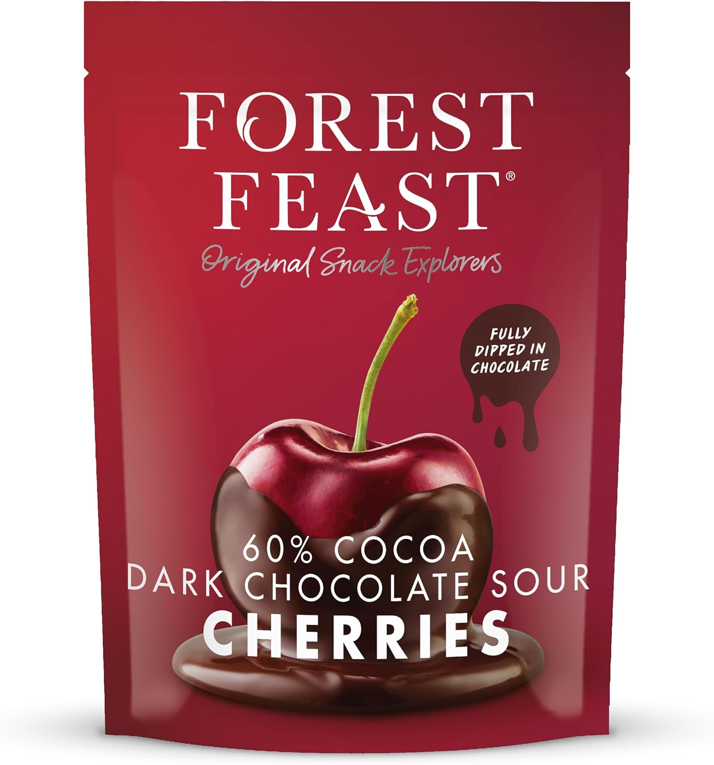 FOREST FEAST 60% Cocoa Dark Chocolate Sour Cherries Pack 800g - Sweet Dried Cherries Chocolate Covered Fruit Snack with 60% Belgian Dark Chocolate, Gluten Free & Vegan Friendly Snack