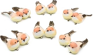 HNH 12 Pieces Peach Fake Birds Artificial Decorative Birds with Clip Bird Decor Ornaments - Realistic Feathered Birds for Crafts，Home Decorations,Garden,Christmas Tree and Wedding 1701C