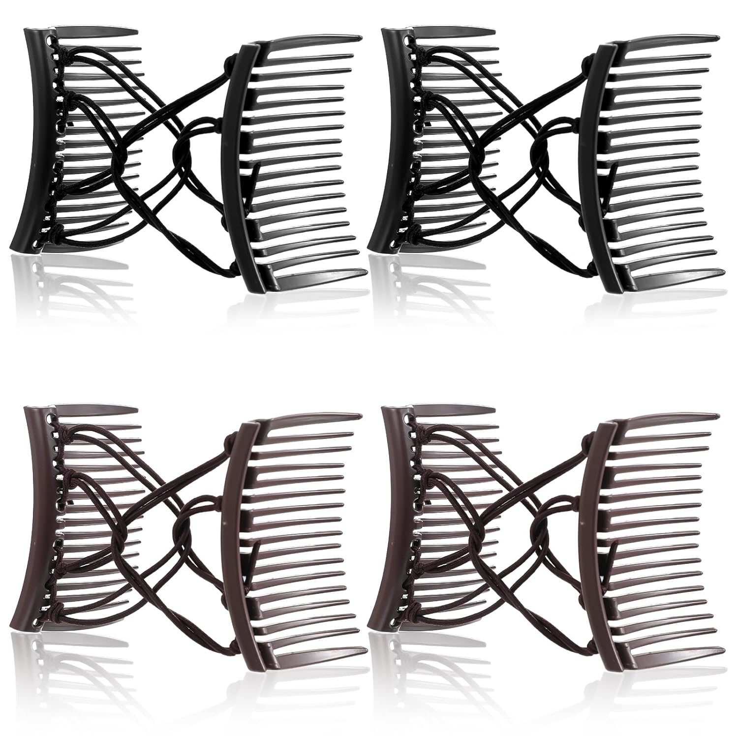4 Pieces Elastic Magic Hair Comb Adjustable Stretchy No Crease Hair Pins Vintage Double Hair Bun Clips Hairstyle Comb Hair Accessories for Women Girls Curly Thick Wavy Hair Ponytail