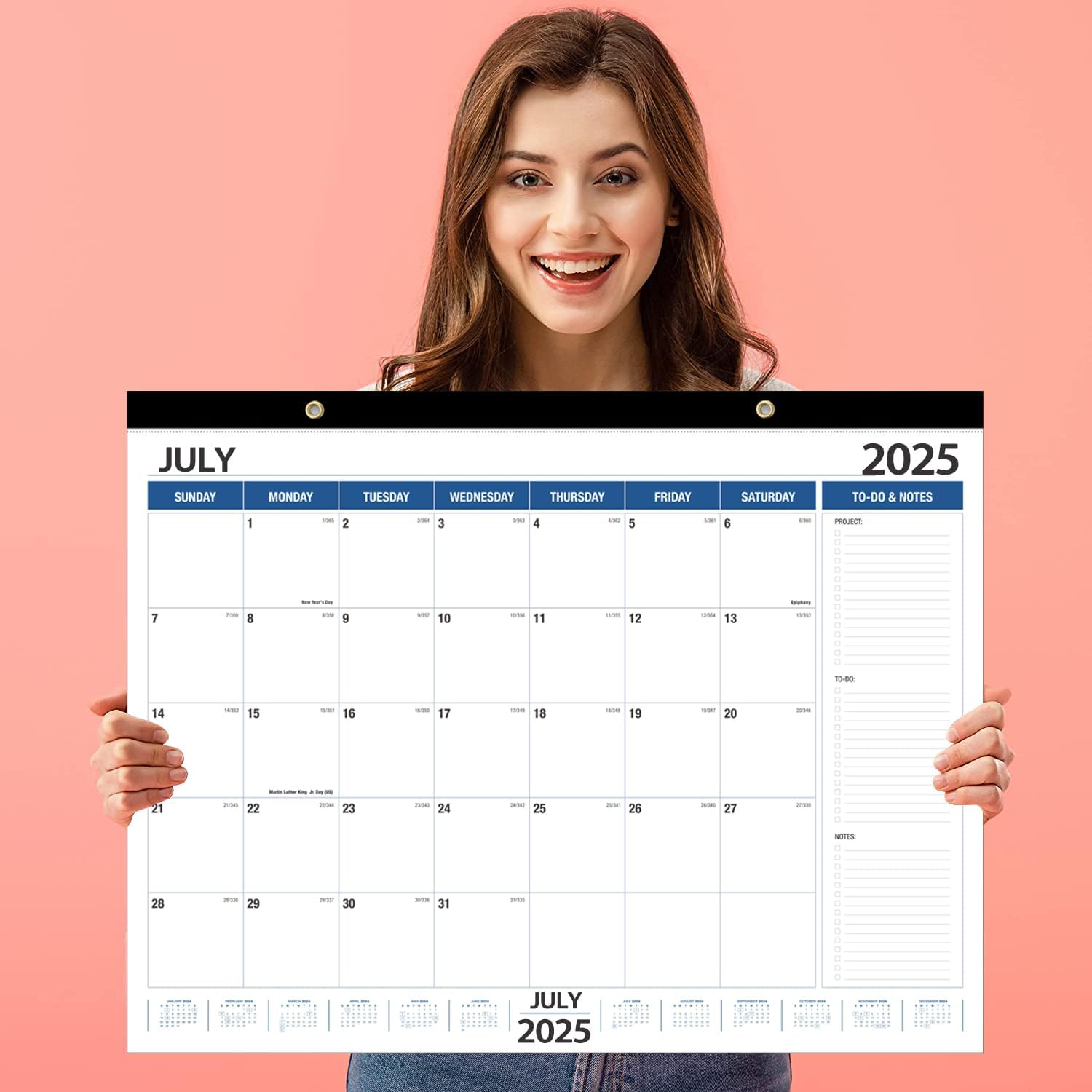 Large Wall Calendar 2025-2026 & Desk Planner 21.96 x 16.96 Inches, July 2025 – December 2026 for Home Office Planning (White & Blue)