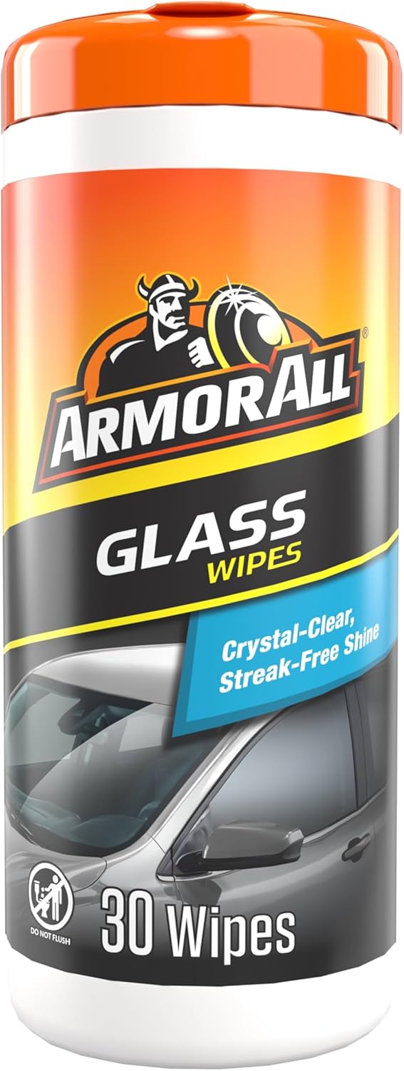 Armor All Car Glass Wipes, Auto Glass Cleaner for Film and Grime, 30 Count