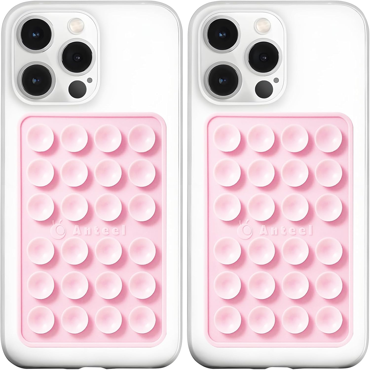 Anteel MAX Silicone Suction Phone Case Adhesive Mount, Upgraded Super Strong Grip, Durable, Easy to Use, Hands-Free Sticky Phone Holder for Selfies, Tiktok Videos, 2.56"x3.94" (LPK&LPK)