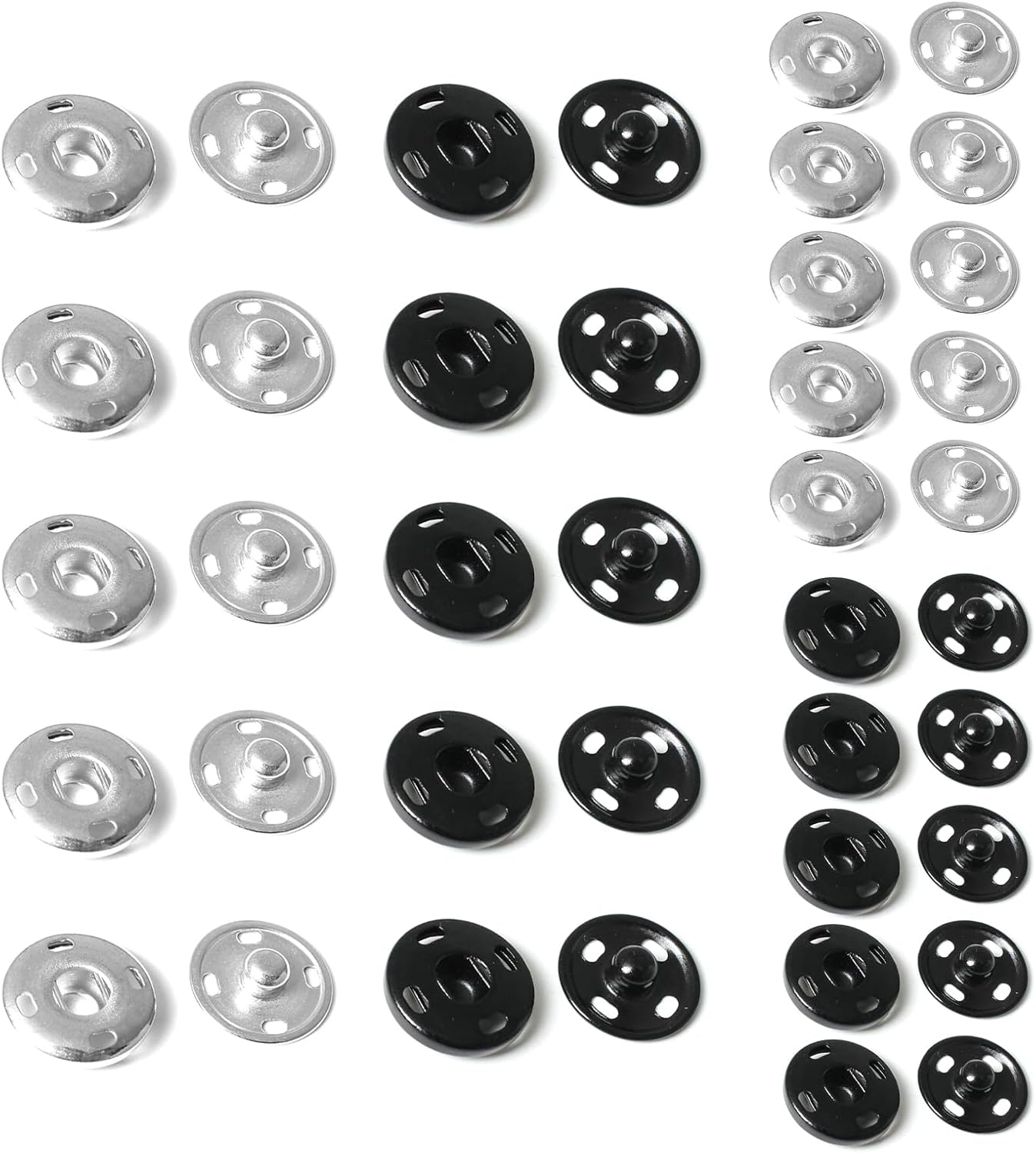 Press Studs Snap Fasteners, 20 Sets Sew on Snap Buttons Metal Clothes Poppers Fastener Black Silver Press Stud for Clothing Sewing-8.5 mm 12mm