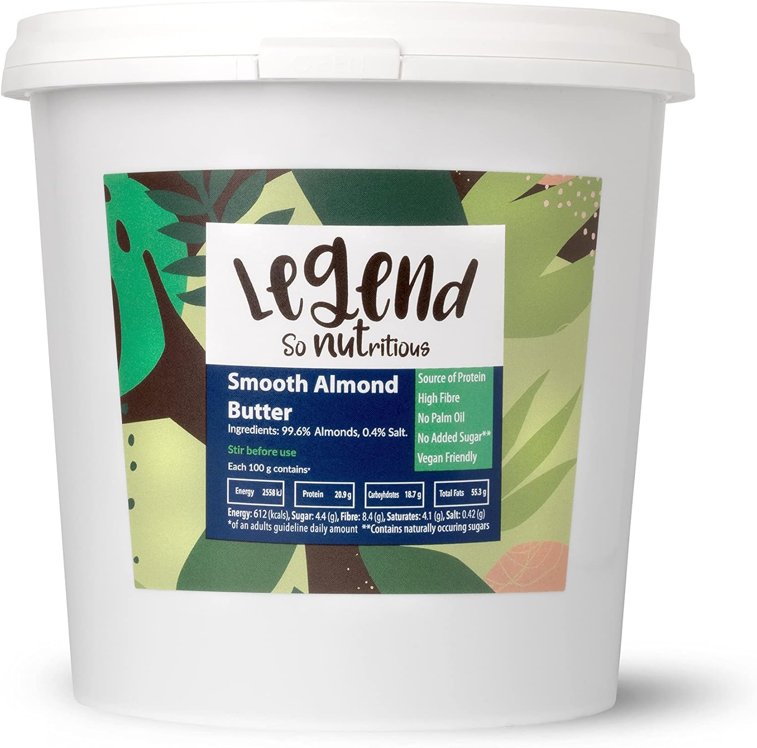 Legend - Smooth Almond Butter (1 kg), Made In The UK, 100 Percent Natural, Vegetarian, Vegan, No Palm Oil, No Added Sugar, No Traces of Peanuts, Source of Protein, High in Fibre, Gluten & Dairy Free