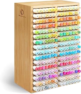 Ohuhu Bamboo Marker Organizer, Desktop Storage Hold 224 Markers for Honolulu Oahu Series of Ohuhu Markers, Pens Pencils Stationary Organizer Holder with 32 Compartments for Classroom Office Decor