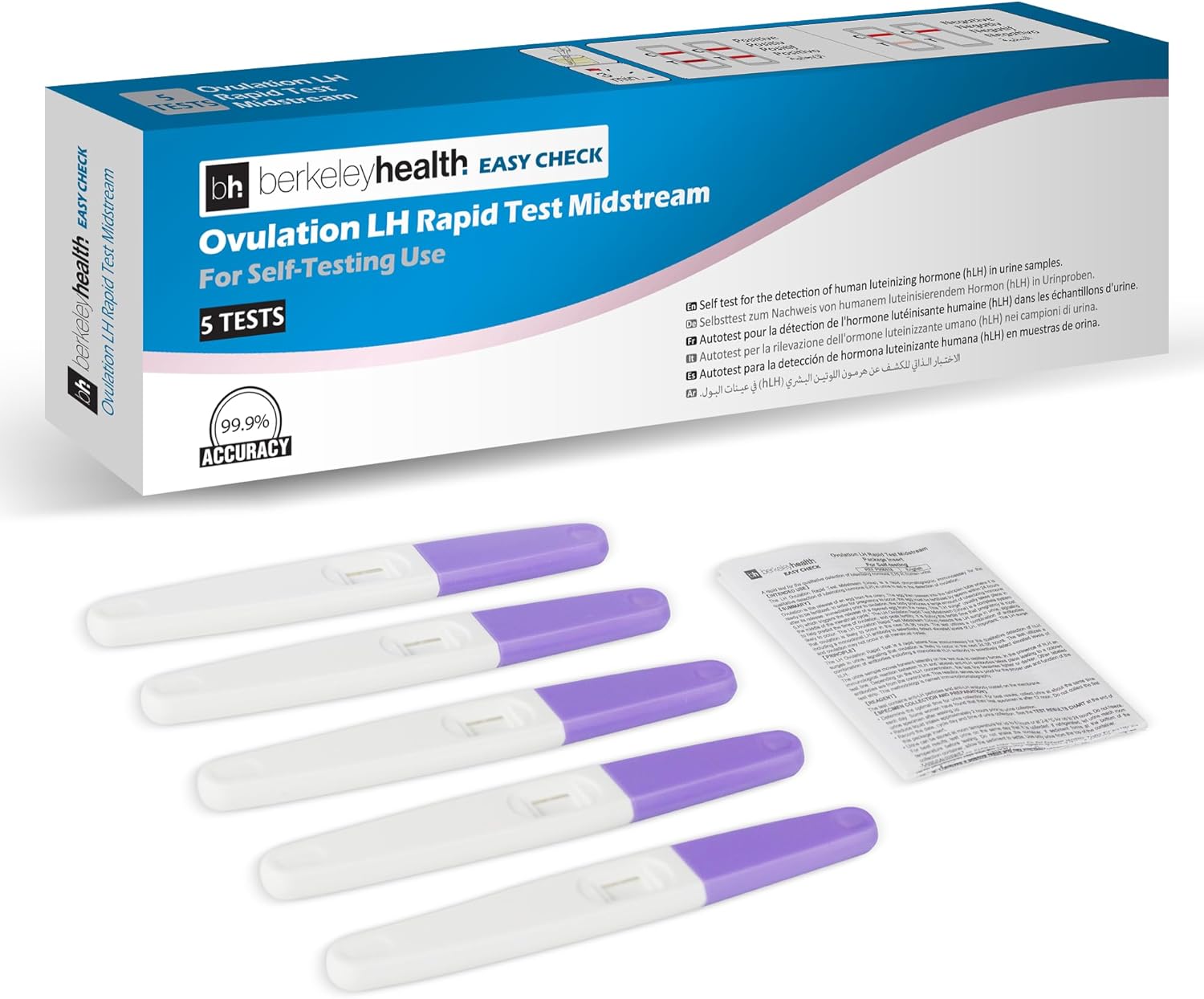 Berkeley Health Rapid Ovulation Self Test Kit - LH and Fertility Strips (Midstream) - Easy to Follow, Fast & 99.9% Accurate - 5 Tests