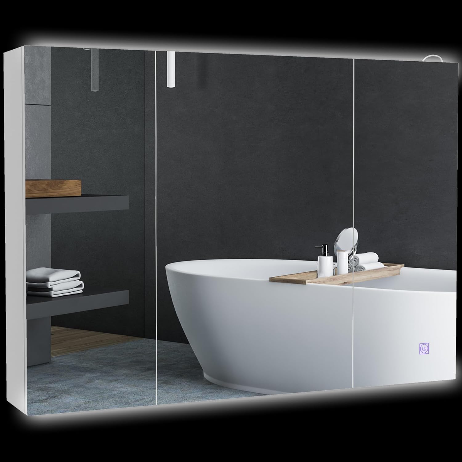 kleankin Lighted Medicine Cabinet with Mirror, 26" x 36" Wall Mounted Bathroom Mirror with Storage, 3-Color Bathroom Wall Cabinet with USB Charge, Adjustable Shelf, High Gloss White