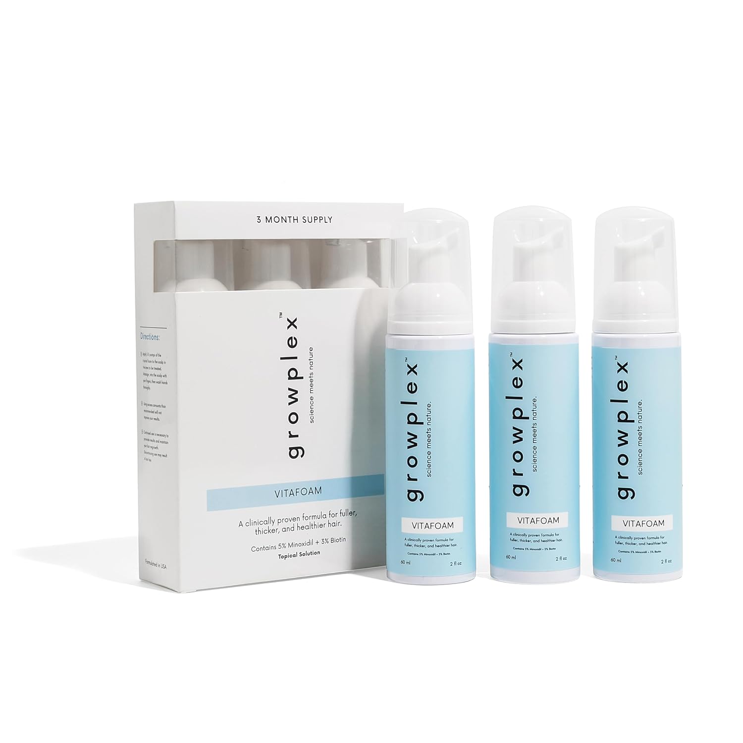 GROWPLEX Vitafoam 5% Minoxidil Foam for Men & Women – 3 Pack Value Bundle – DHT Blocking Formula, Non-Greasy, Fast-Drying for Fuller Hair