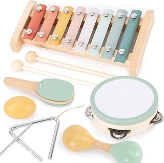Fun Musical Instruments for Toddlers - The Perfect Wooden Instruments for Little Ones to Explore Sounds Through Play - Great Montessori Toy Gift for Babies, Toddlers 1-3, and Kids - Incl. Xylophone
