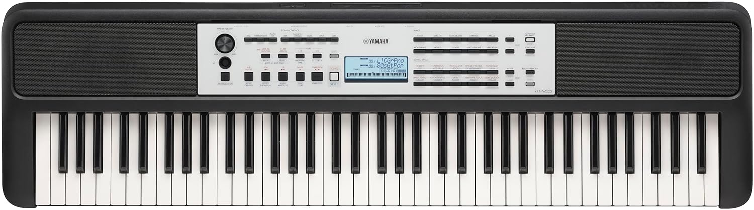 Yamaha YPT-W320 76 Touch Sensitive Key Portable Keyboard for Beginners with Music Rest, Power Adapter