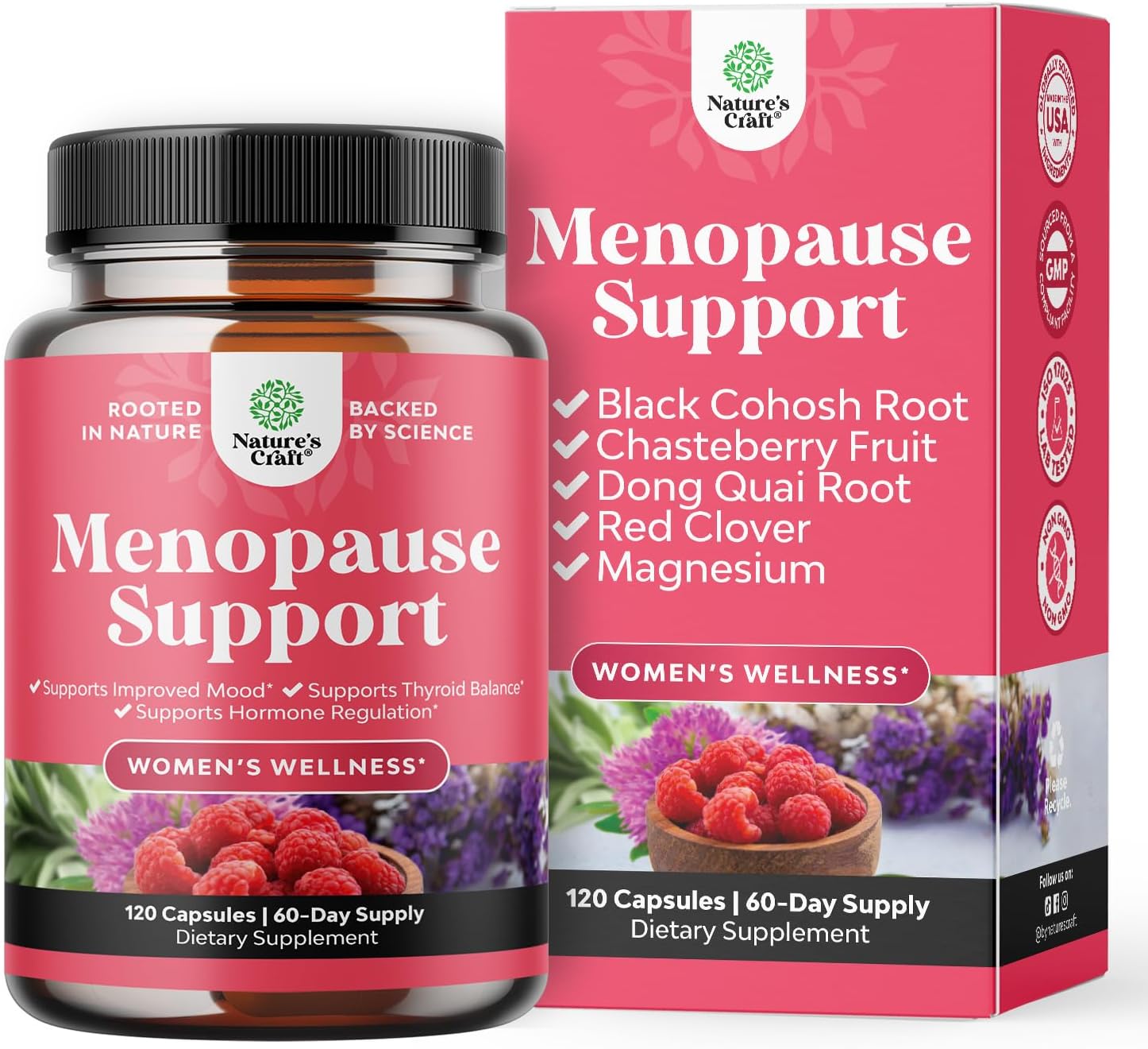 Complete Herbal Menopause Supplement for Women - Female Hormone Balance Capsules for Night Sweats Hot Flashes & Mood Swings with Dong Quai, Chaste Berry & Black Cohosh Root - 120 Count Pack