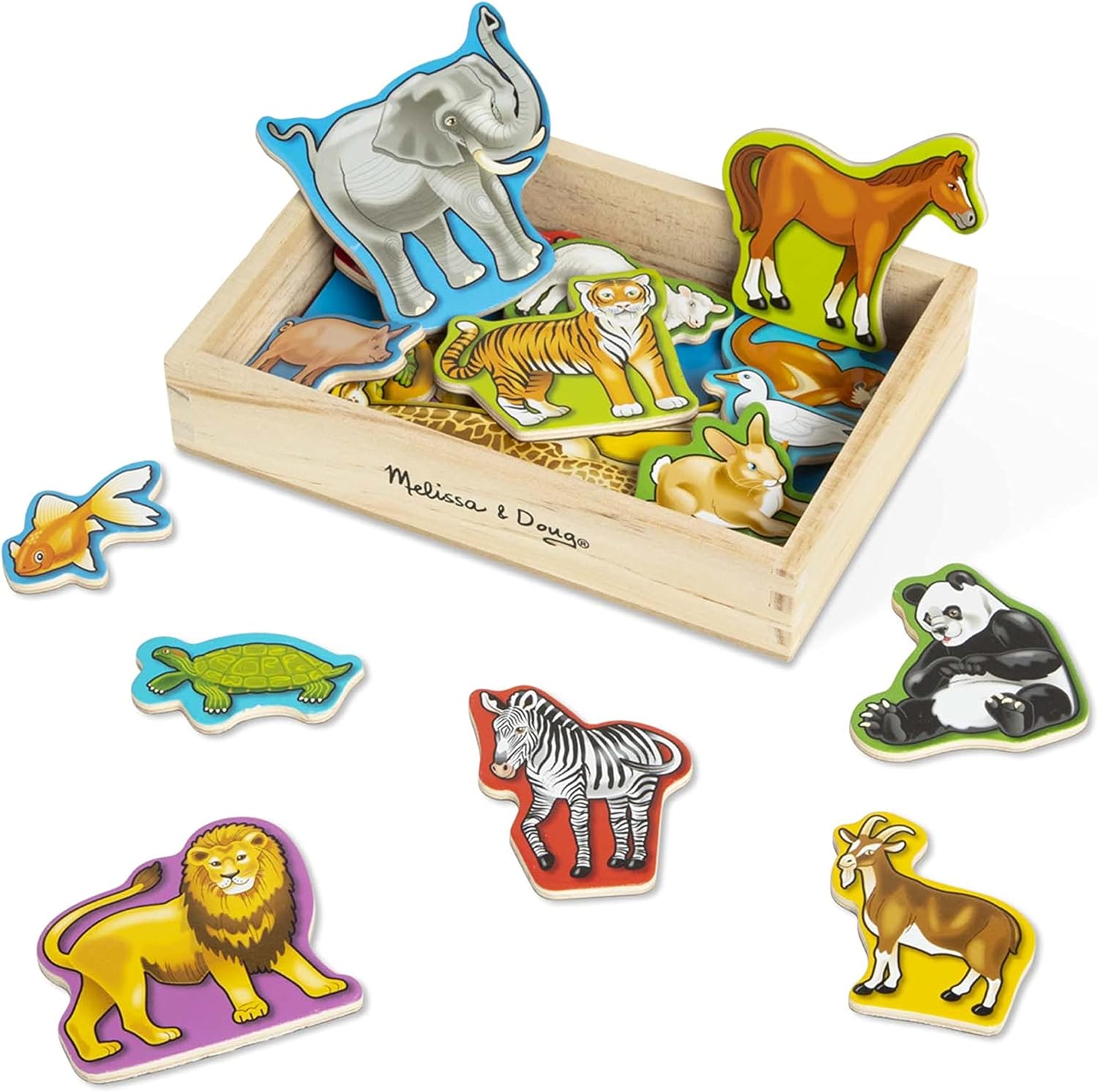 Melissa & Doug 20 Wooden Animal Magnets in a Box Cute Animal Fridge Magnets, Refrigerator for Toddlers Ages 2+ - FSC-Certified