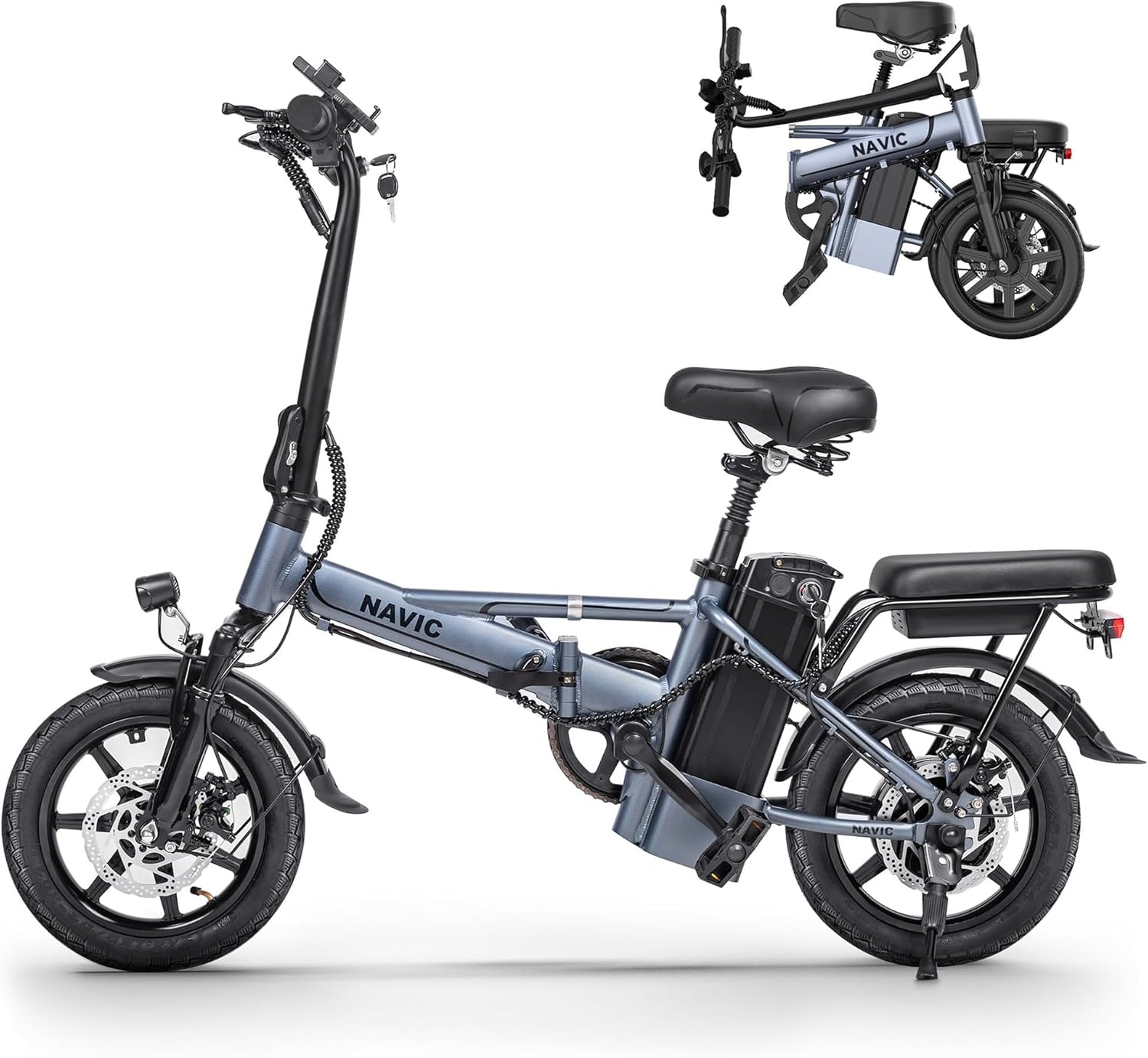 NAVIC Electric Bike for Adults, 14'' Adults Electric Bicycles, Peak 750W Folding Ebike with 499.2/749Wh Removable Battery, Max Speed 22mph, 40Miles Long Range, Electric Commuter Mini Ebike