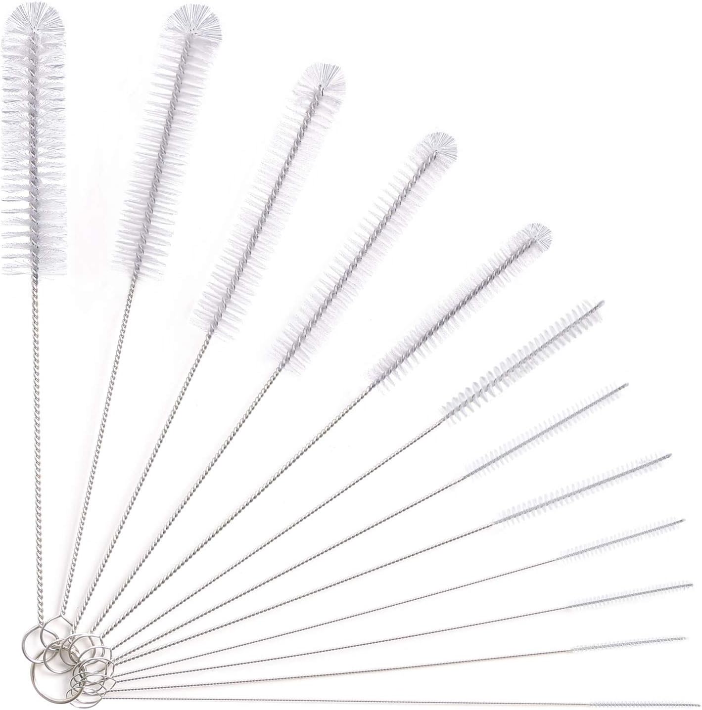 Vicloon Bottle Brush, 12 Pcs Long Bottle Cleaning Brushes, Tube Brush, Kettle Spout Brush, Straw Brush, Nylon Bottle Pipe Cleaner Set for Baby Bottle Tube Pipe Flask Straws Cleaning (White)