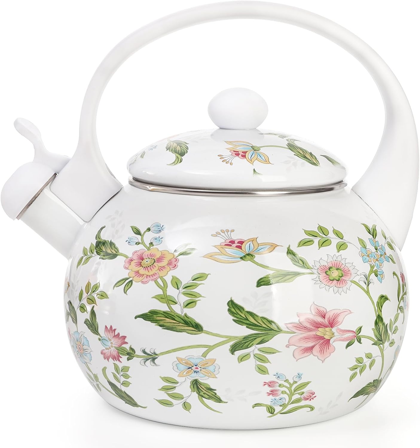 Jucoan 2.3 Quart Vintage Enamel Tea Kettle, Whistling Tea Kettle for Stove Top, Floral Enamel on Steel Teakettle Teapot for Home Kitchen Camping, Gift for Wedding Housewarming Thanksgiving Christmas