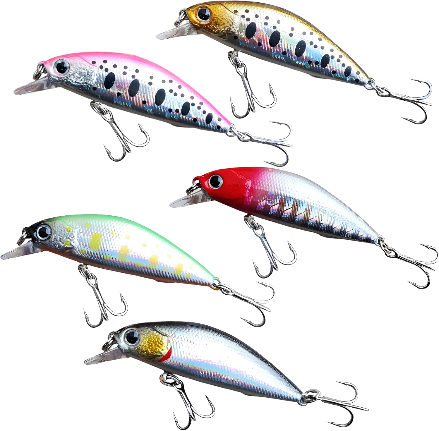 5 Pcs Mini Shad Jerkbaits Minnow Bass Fishing Lure Set Sinking Hard Plastic Baits, 1/7 oz, 2"