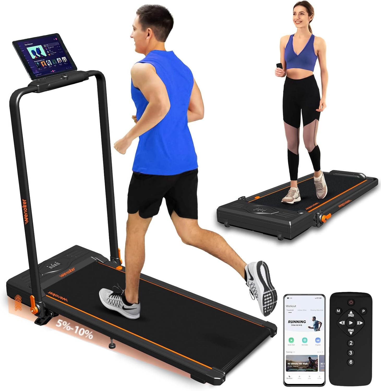 Treadmills Foldable with 10% Incline 1-12KM/H Under Desk Walking Pad with LED Display Remote Control APP Portable Running Machine for Home/Office Jogging