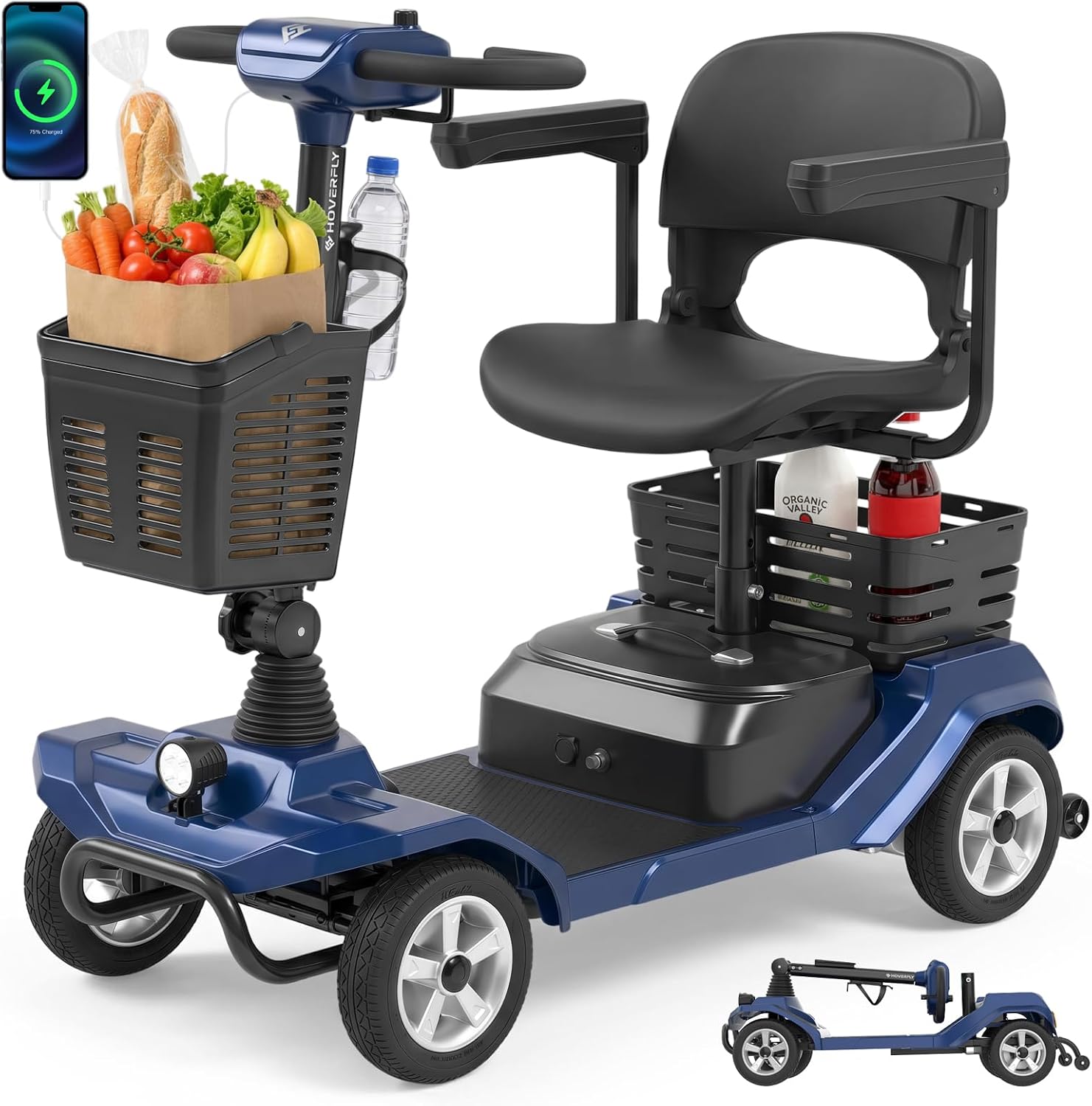Hoverfly 4-Wheel Mobility Scooter for Seniors/Adult, NFC Keyless Start Navy
