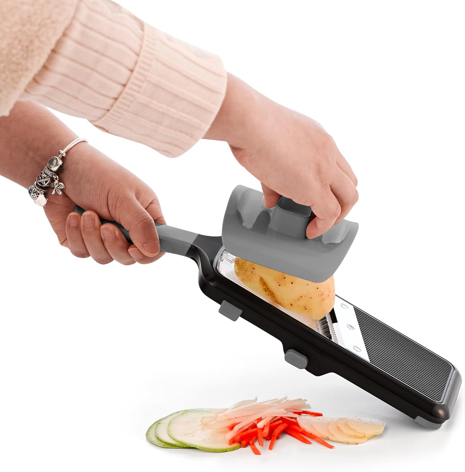 Handheld Mandoline Slicer,Adjustable Slicing Thickness & Julienne Sizer,Mandoline Vegetable Slicer, Onion/Potato/Tomato Salad Food Slicer with Hand Guard,Kitchen Tools & Gadgets for Home Chefs.