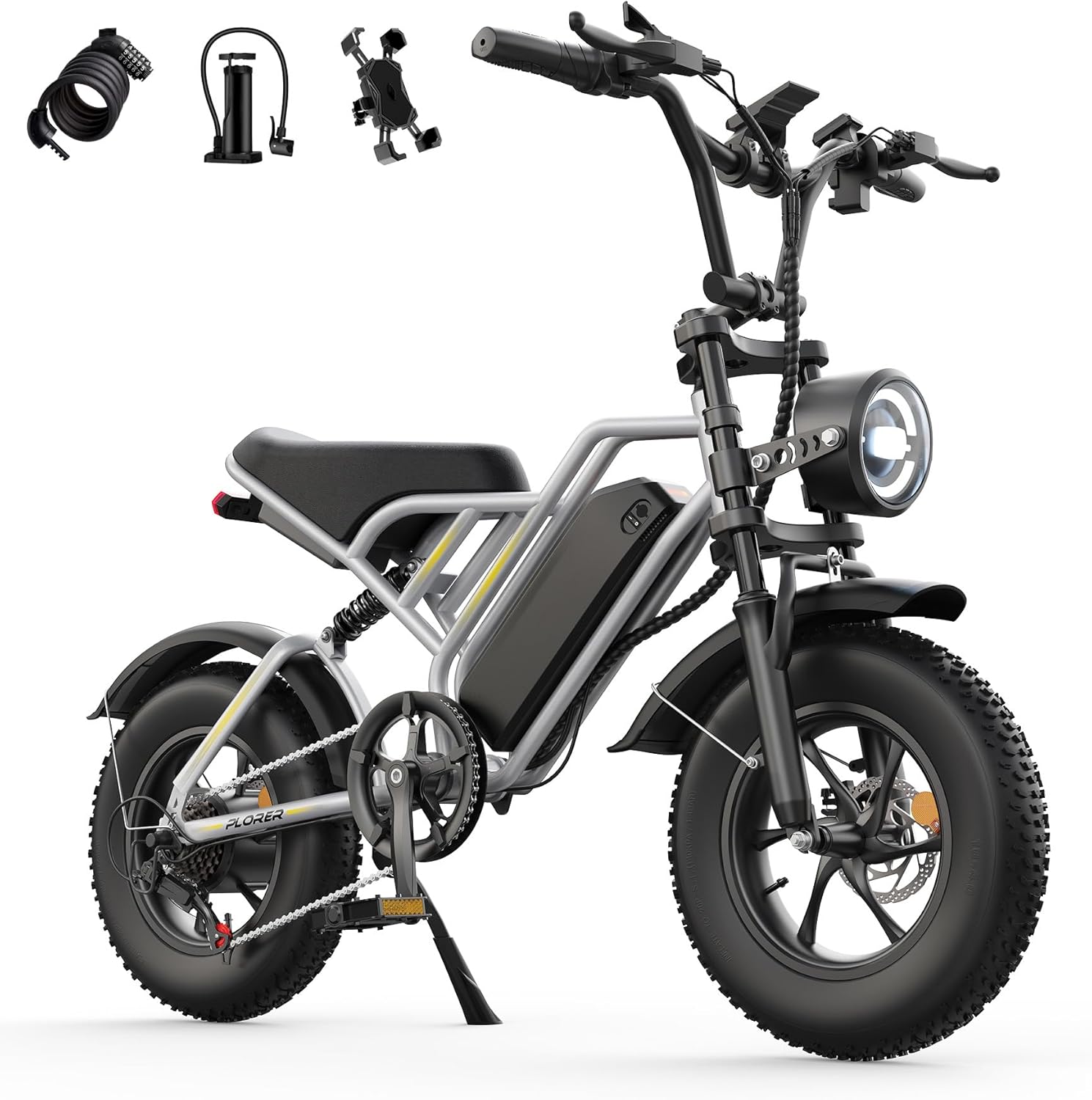 AOIHO Electric Bikes, Electric Bikes for Adults with 48V 13Ah Battery 100KM Range, Full Suspension, 5 PAS LCD Display, 7 Speed, 16" x 4.0" All-Terrain Fat Tyre Electric Bike, E Bike for Men Womens
