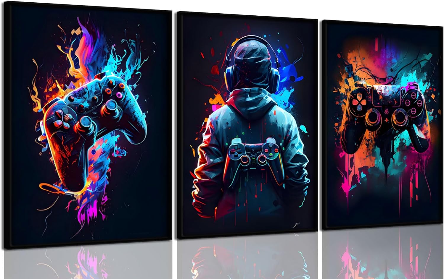 3Pcs Cool Gaming Wall Art Retro Video Game watercolor Posters Pictures Colorful Neon Gamepad Canvas Painting Prints for Boys Room Kids Game Room Accessories Bedroom Home Decoration Unframed (Colorful,