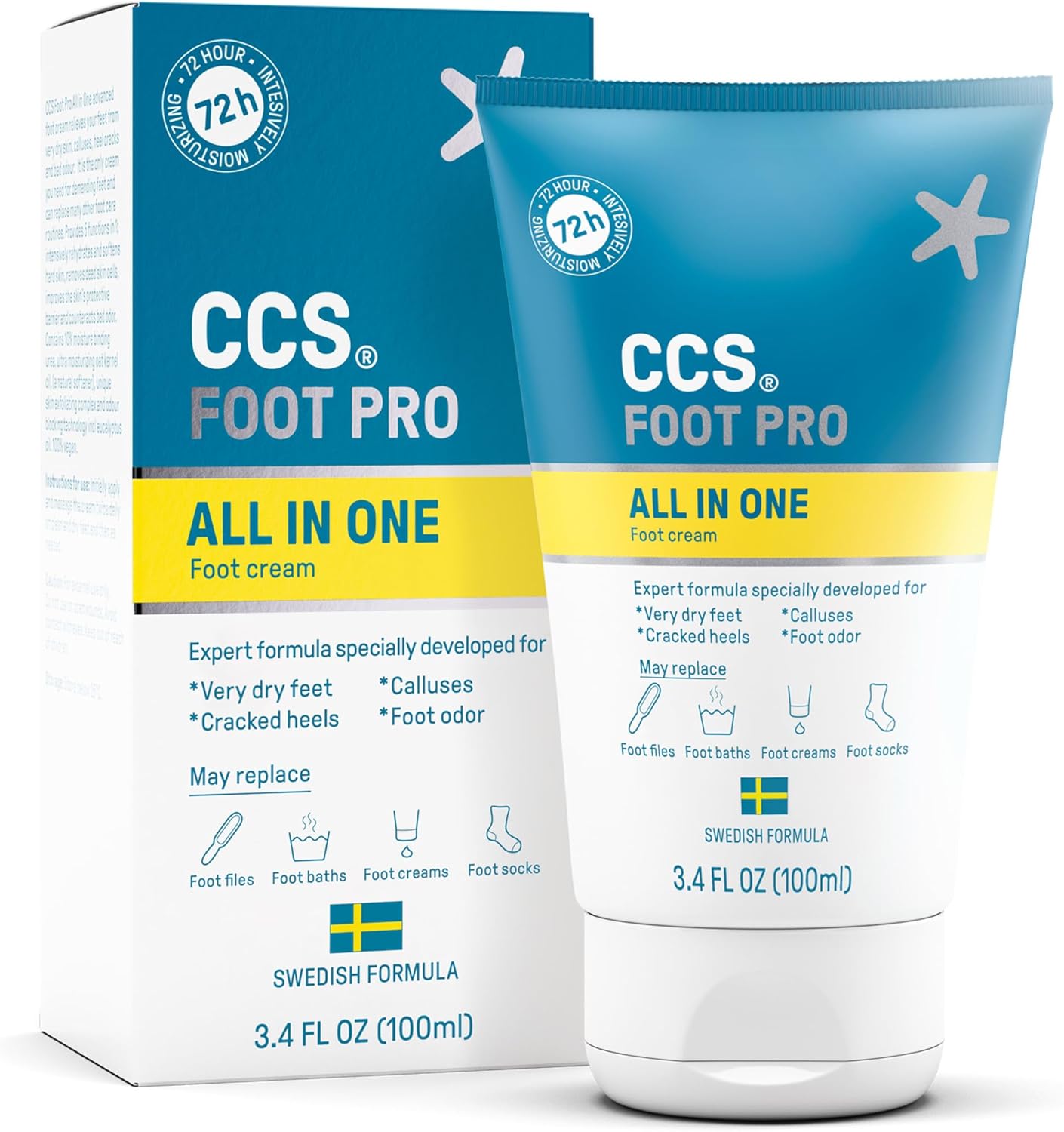 CCS All In One Foot Cream 100ml - Foot Pro Cream for Cracked Heels, Dry Skin & Calluses Feet - Foot Moisturiser - Developed for Very Dry Feet, Cracked Heels, Calluses and Foot Odour