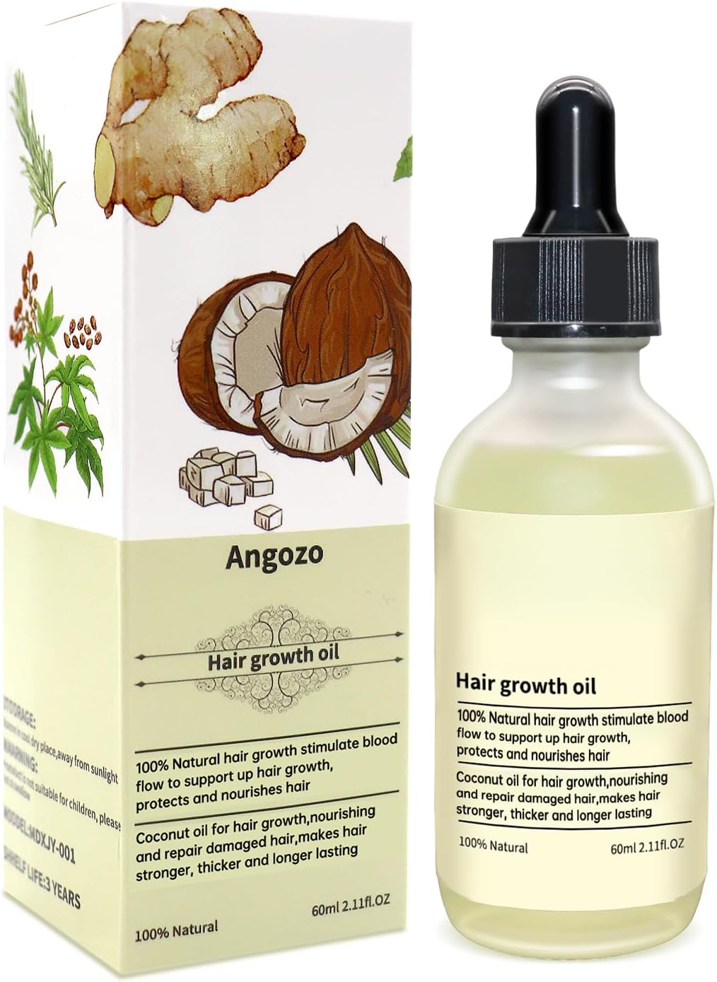 Veganic Hair Oil,100% Natural Growth With Caffeine,Biotin,Coconut,Macadamia,Rosemary and Castor for Growth,Thickening Hair Mask & Loss Treatment,60ml