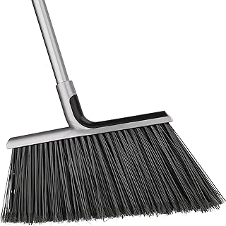Indoor/Outdoor Broom for Floor Cleaning with 58 inch Long Handle, Angle Brooms Heavy Duty for Home Garage Kitchen Office Courtyard Lobby Lawn Concrete (Gray)
