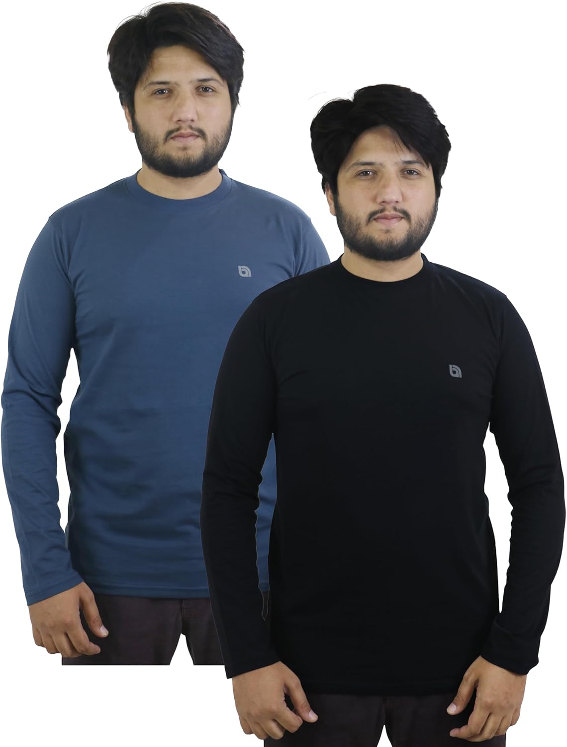 Bahob® 2 Pack Men's Long Sleeve T-Shirt Top Round Neck Full Sleeve T-Shirt Soft Cotton S-XXXL