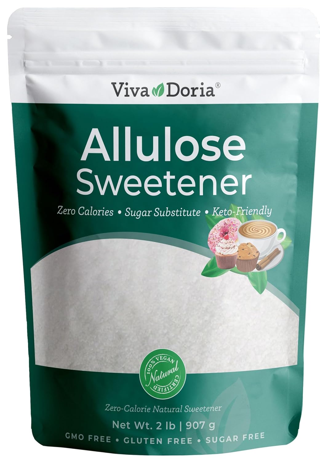 Viva Doria Allulose Sweetener, 2 lb (907g) | Zero Calorie Sugar Substitute | Great for Coffee, Tea, Cooking and Baking | Keto Friendly | Non-Erythritol, GMO Free, Gluten Free & Vegan Sweetener