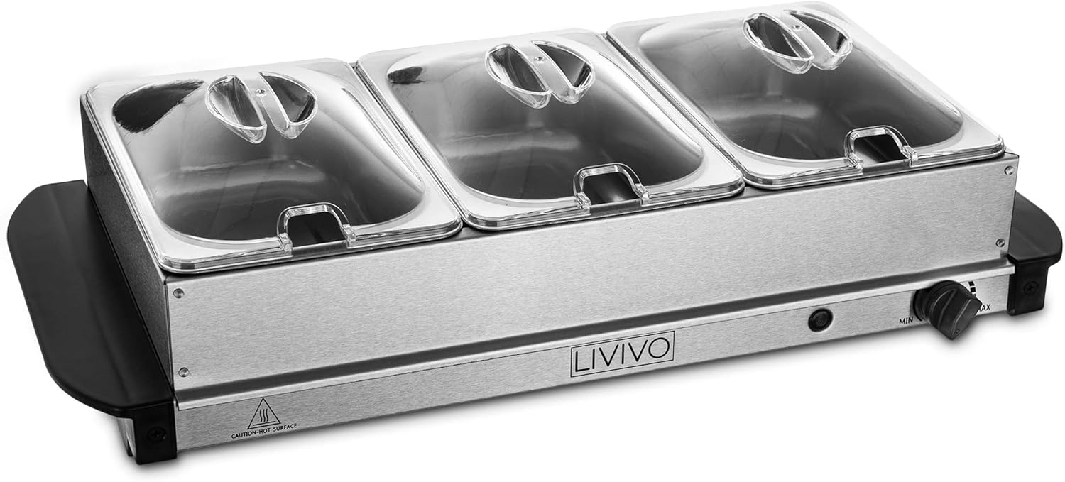 Fineway Electric Buffet Server 3 Tray - Food Hotplate Warmer - 3 Large Multicooker - Ideal For Barbecues