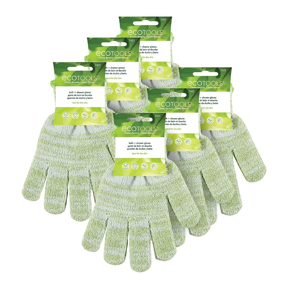 EcoTools Bath + Shower Gloves 6 Pack, Exfoliating Gloves Remove Dead Skin & Cleanse The Whole Body, Bath Gloves To Scrub & Hydrate, Self-Tanner Application Prep, Cruelty Free, (12 Gloves Total)