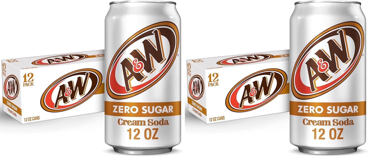 A&W Cream Soda Zero Sugar, 12 fl. oz. Cans, 12 Pack (Pack of 2)