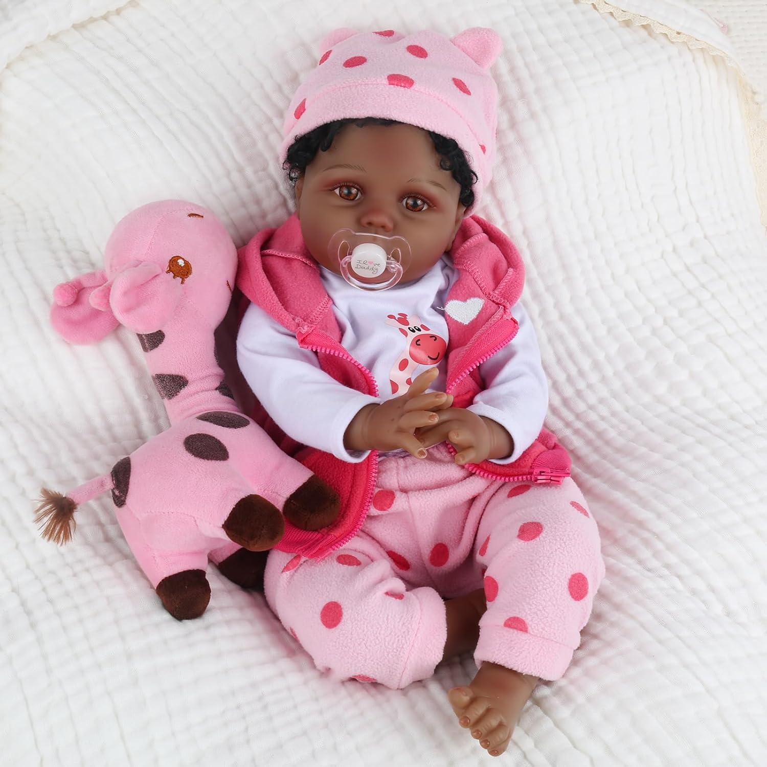 CHAREX Reborn Baby Dolls, 22'' African American Realistic Weighted Toddler Doll with Black Curly Hair and Open Eyes, Cloth Body, Lifelike Real Baby Doll Gift with Accessories Set, Vinyl, Age 3+