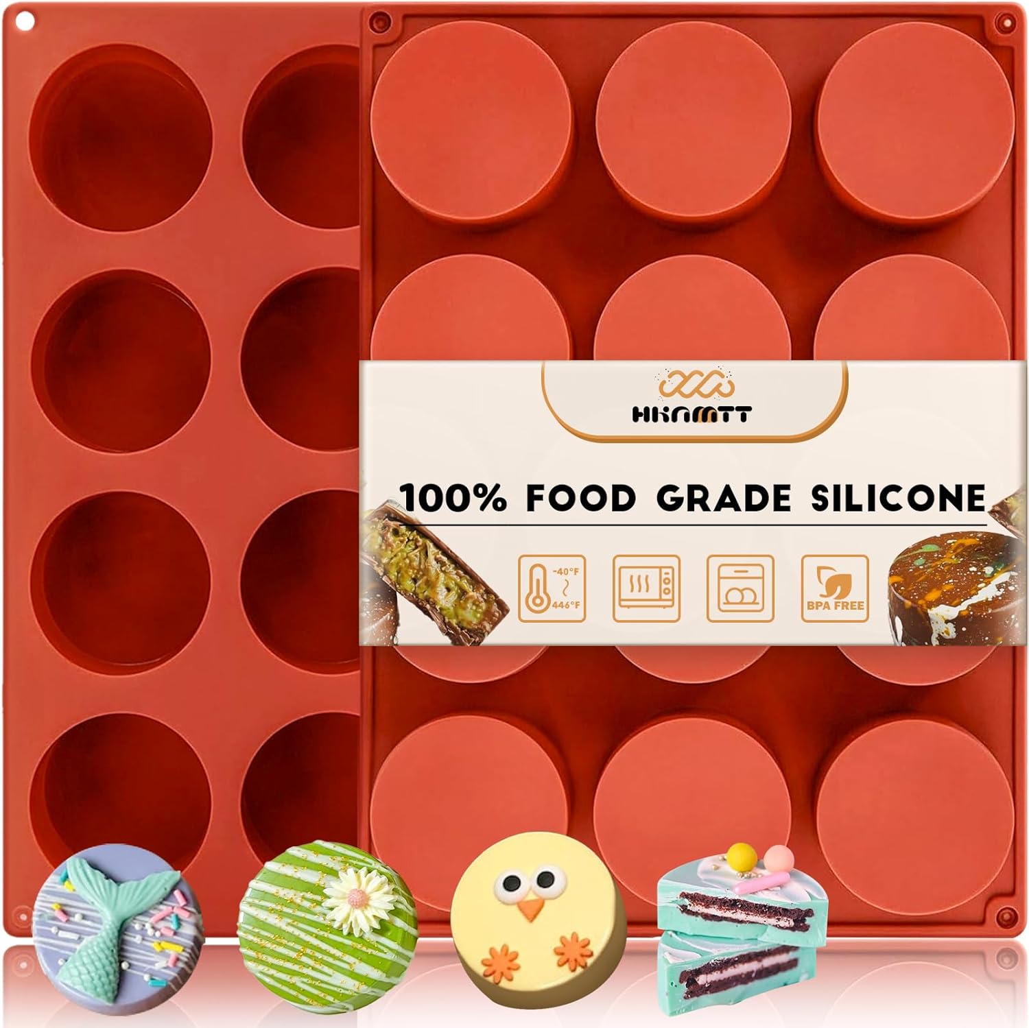 HKNMTT Oreo Silicone Molds 2 PCS, 12-Cavity 2.1" Round Cylinder Chocolate Covered Oreos Cookie Mold, Food Grade Non-Stick Baking Moulds for Candy Handmade Soap Pudding Jello Mini Cake Jelly Brownie