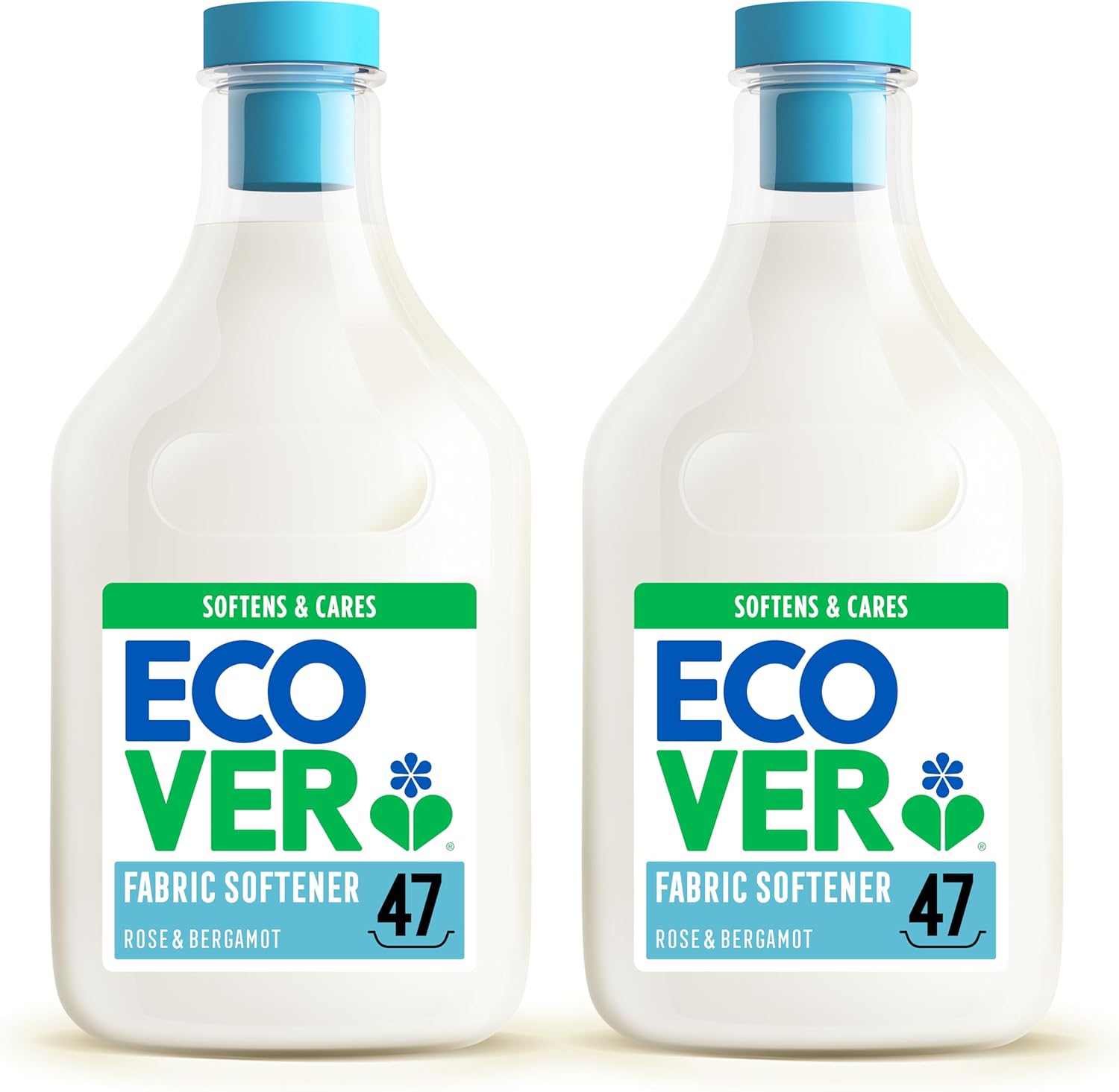 Ecover Fabric Softener, Fabric Conditioner to Soften Your Clothes, Fresh Rose & Bergamot Scent, 2 x 47 Washes, 2 x 1.43L