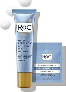 RoC Multi Correxion 5 in 1 Anti-Aging Eye Cream for Puffiness, Under Eye Bags & Dark Circles, Skin Care Treatment with Shea Butter, (.5 oz) with Night Cream Packette (Packaging May Vary)