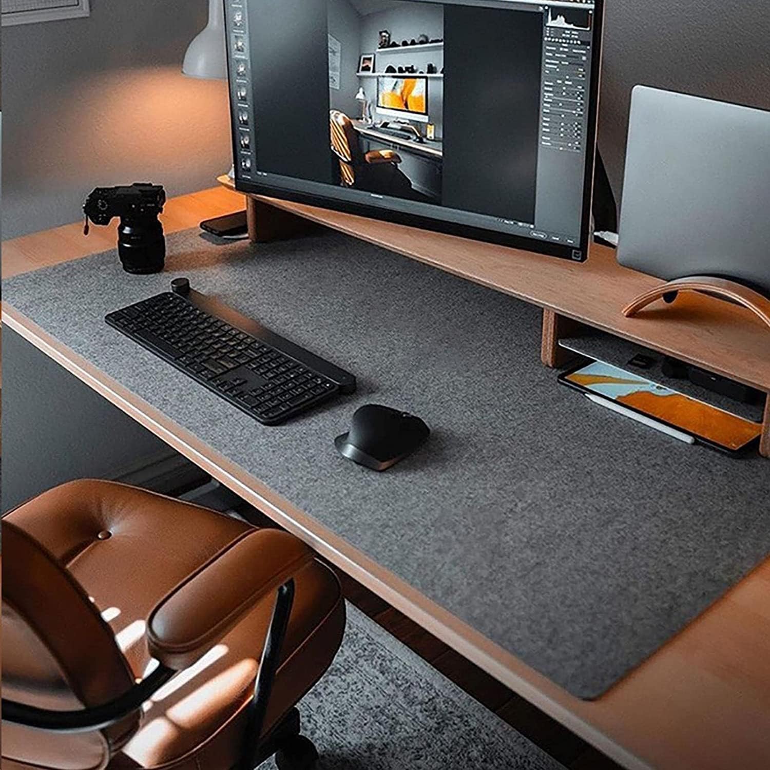 DawnTrees Desk Mat |100x40 cm Felt Desk Pad Protector | Office Felt Desk Mat | Keyboard Pad | Extra Large Mouse Pad… (Dark Grey)