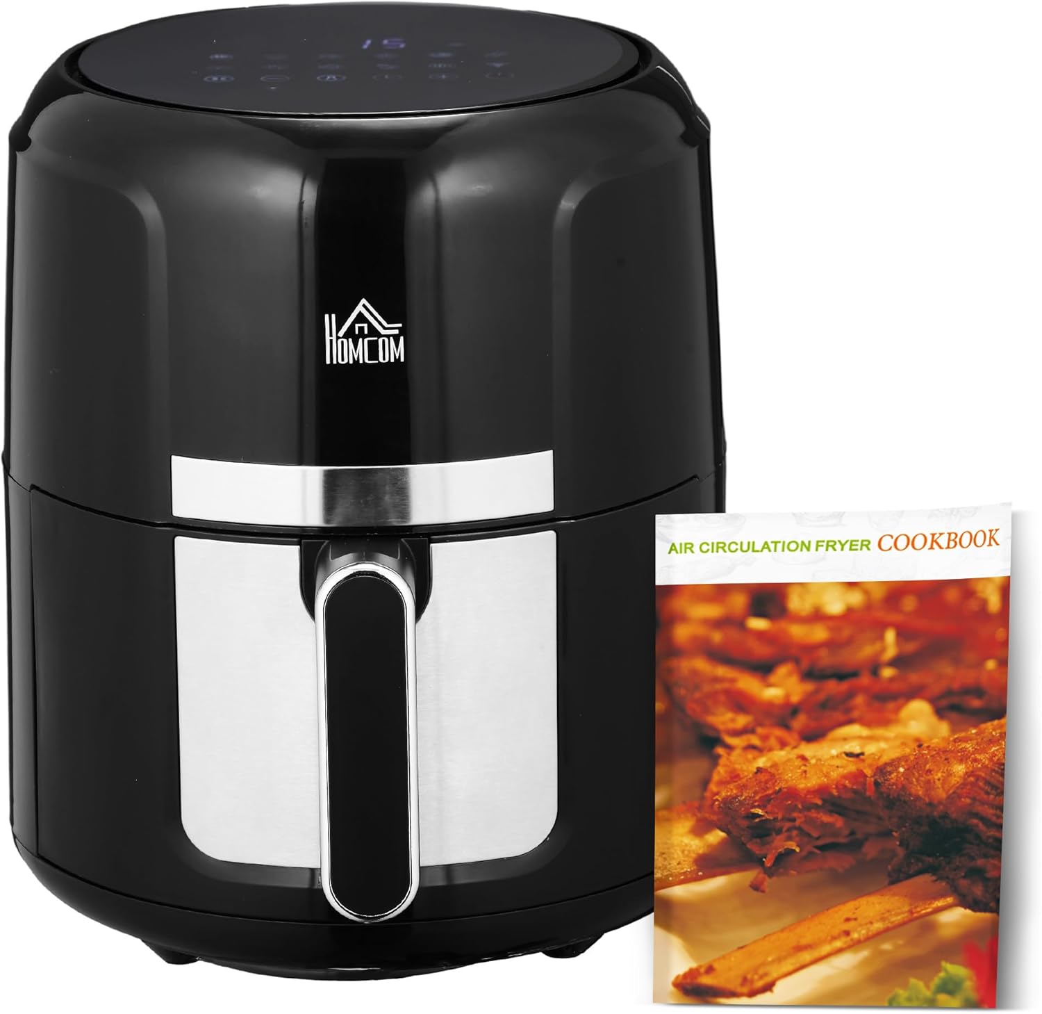 HOMCOM 4L Air Fryer, 1300W Air Fryer Oven with Digital Touch Display, Rapid Air Circulation, 12 Cooking Programs, Adjustable Temperature, Timer, Nonstick Basket for Oil Less or Low Fat Cooking, Black