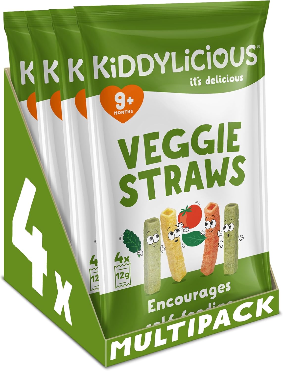 Kiddylicious Veggie Straws - Delicious Snacks for Kids - Suitable for 9+ Months - 4 Packs of 4 (16 Total)