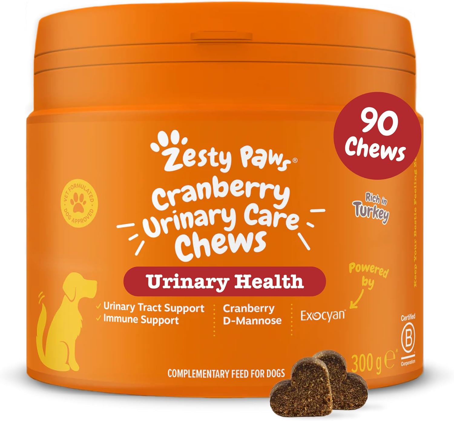 Zesty Paws Cranberry Urinary Care Supplement for Dogs | Cranberry Extract for Dog | Support Urinary Health for Dogs | 90 Count