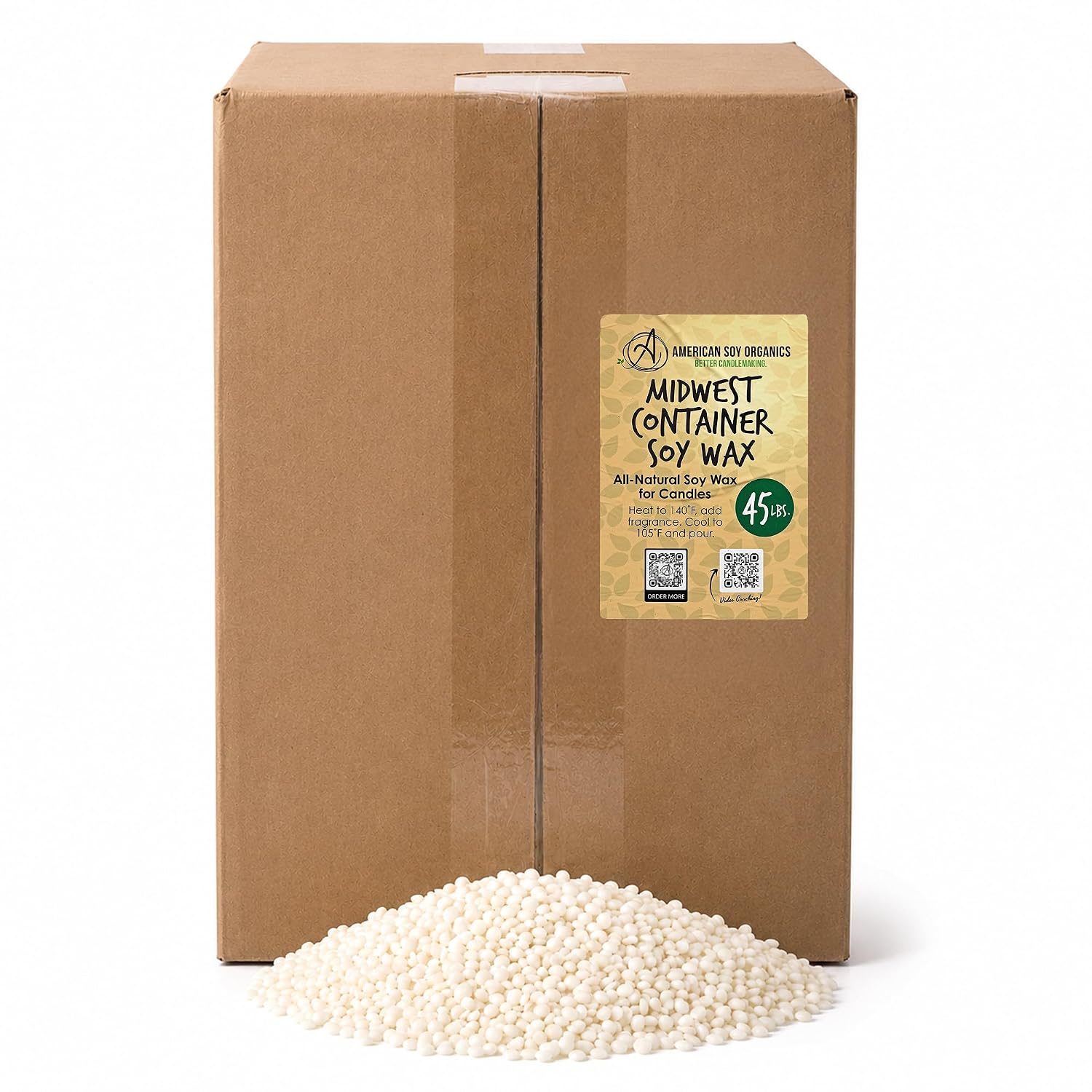 American Soy Organics 100% Midwest Soy Wax Beads, Candle Wax, 45 lbs
