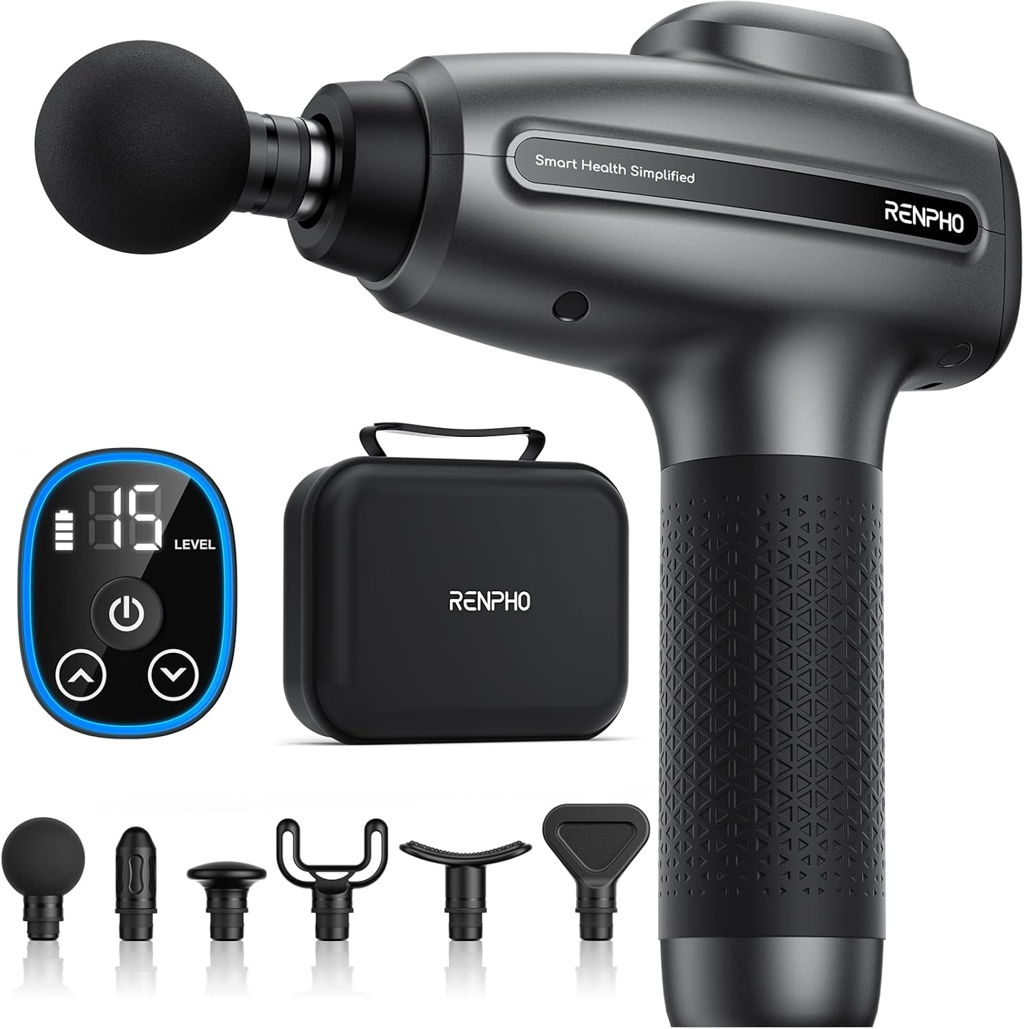RENPHO Massage Gun Deep Tissue, FSA HSA Eligible Percussion Muscle Massage Gun for Athletes, Electric Handheld Massager Gun for Pain Relief Relax 6 Massage Head, 15 Speed (Black)