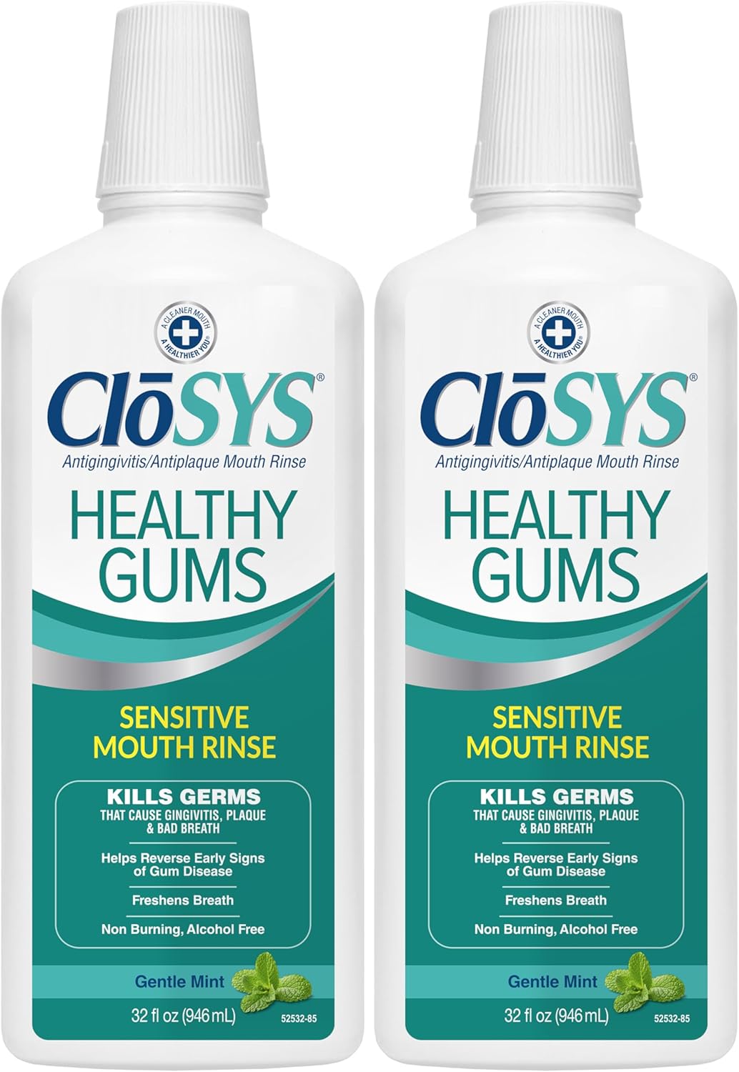 CloSYS Healthy Gums Mouthwash 32 Fl Oz, Pack of 2, Antiplaque, Anti-Gingivitis Mouthwash, Non-Burning, Non-Irritating