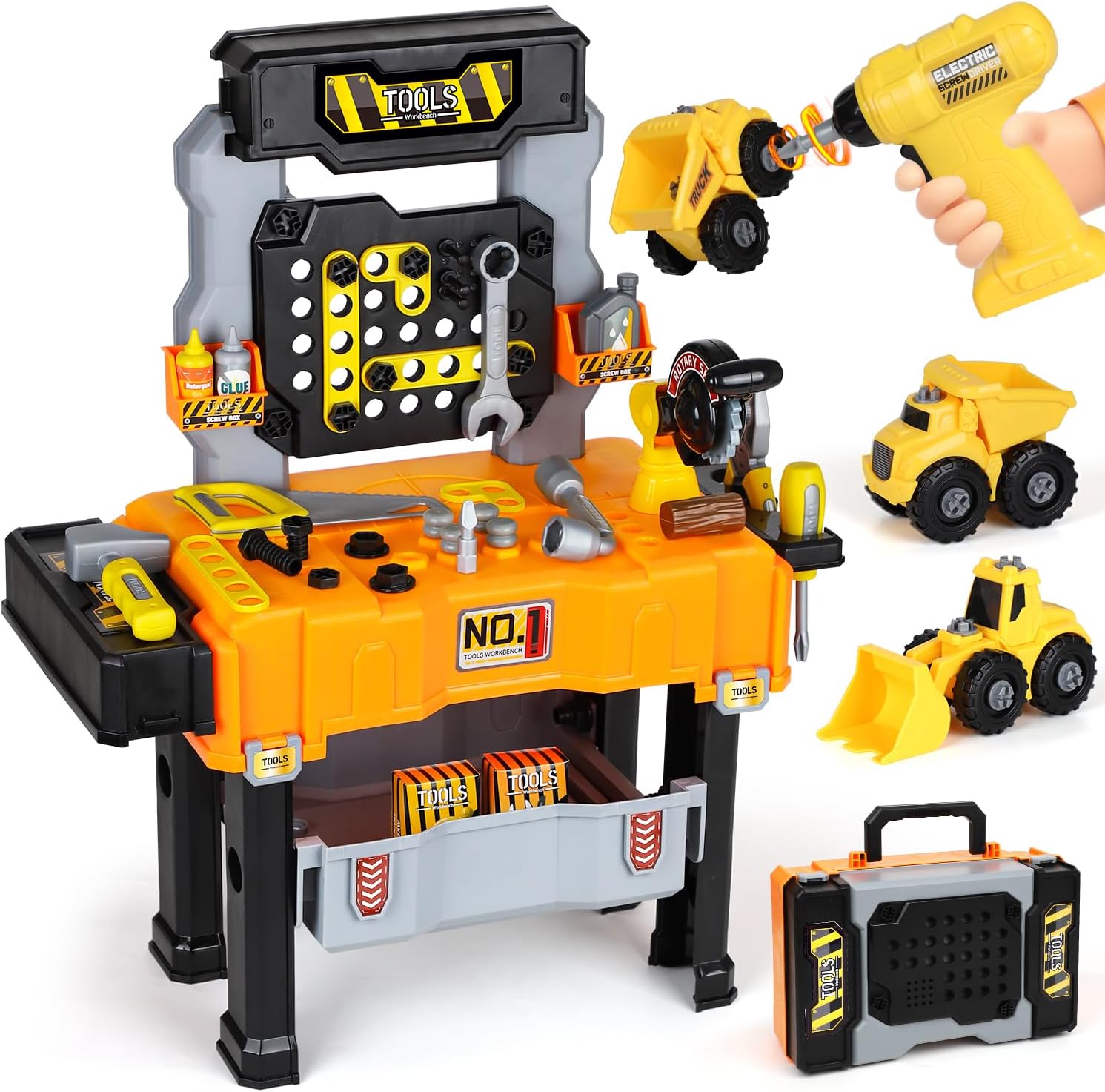 Lehoo Castle Kids Tool Bench, Kids Tool Set with Realistic Electric Drill & Take Apart Construction Vehicles, Workbench & Tool Box in One Design, STEM Learning Toys for 2-3 Years Toddler Boys & Girls