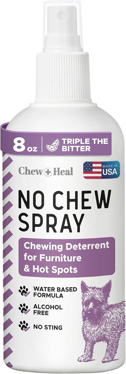No Chew Spray for Dogs, 8 oz - Natural & Alcohol Free Bitter Dog and Cat Deterrent Spray - Anti Chew Spray for Furniture, Hot Spots, and More - Chew + Heal