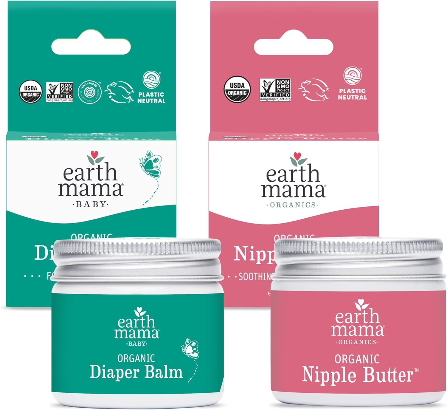 Earth Mama Natural Nipple Butter, 60ml Jar PLUS Angel Baby Bottom Balm, 60ml Jar